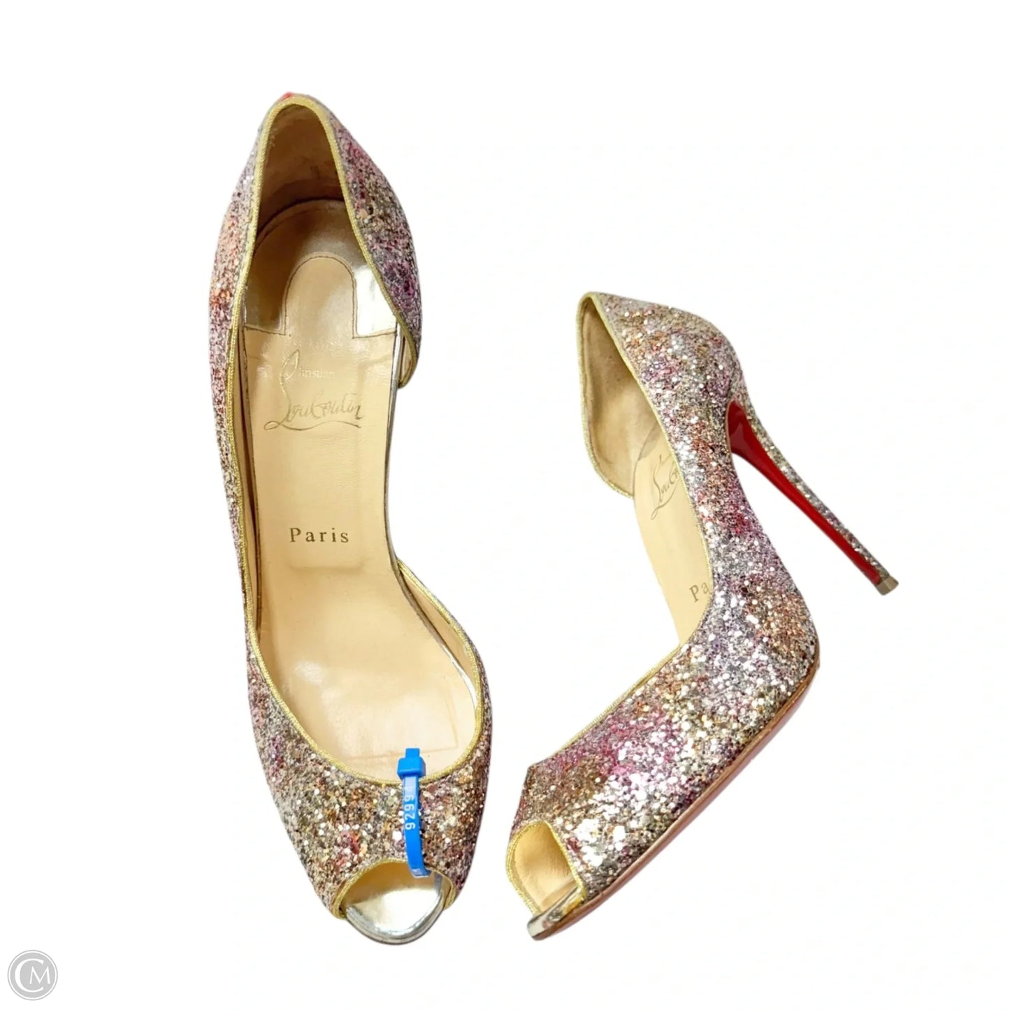 Sandals Luxury Designer By Christian Louboutin In Gold & Purple, Size: 9.5