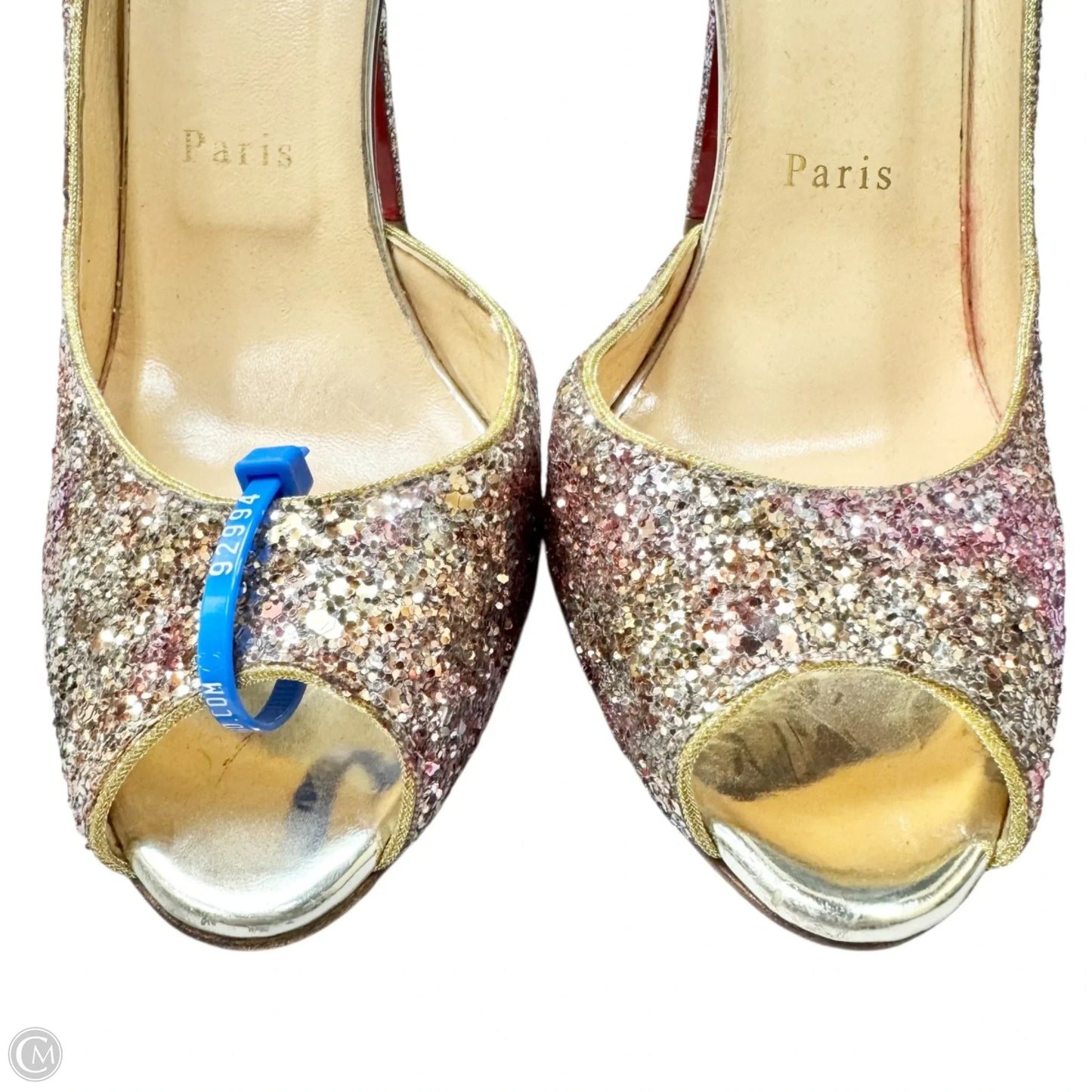 Sandals Luxury Designer By Christian Louboutin In Gold & Purple, Size: 9.5