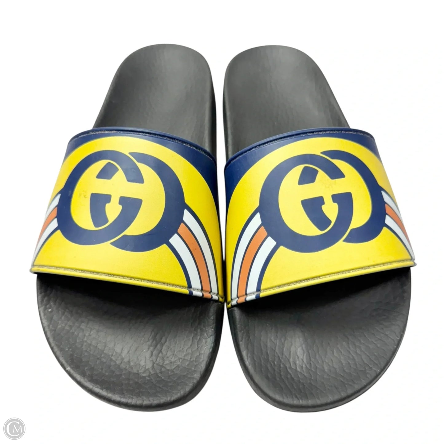 Sandals Luxury Designer By Gucci In Blue & Yellow, Size: 9