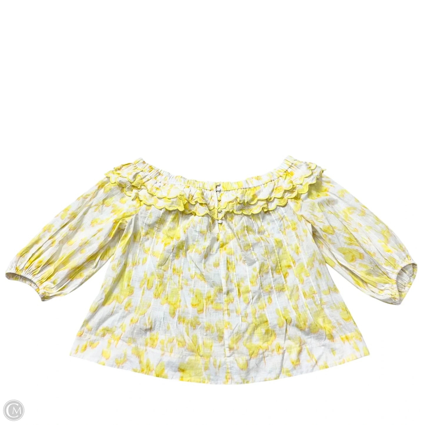 Top 3/4 Sleeve By Maeve In White & Yellow, Size: L