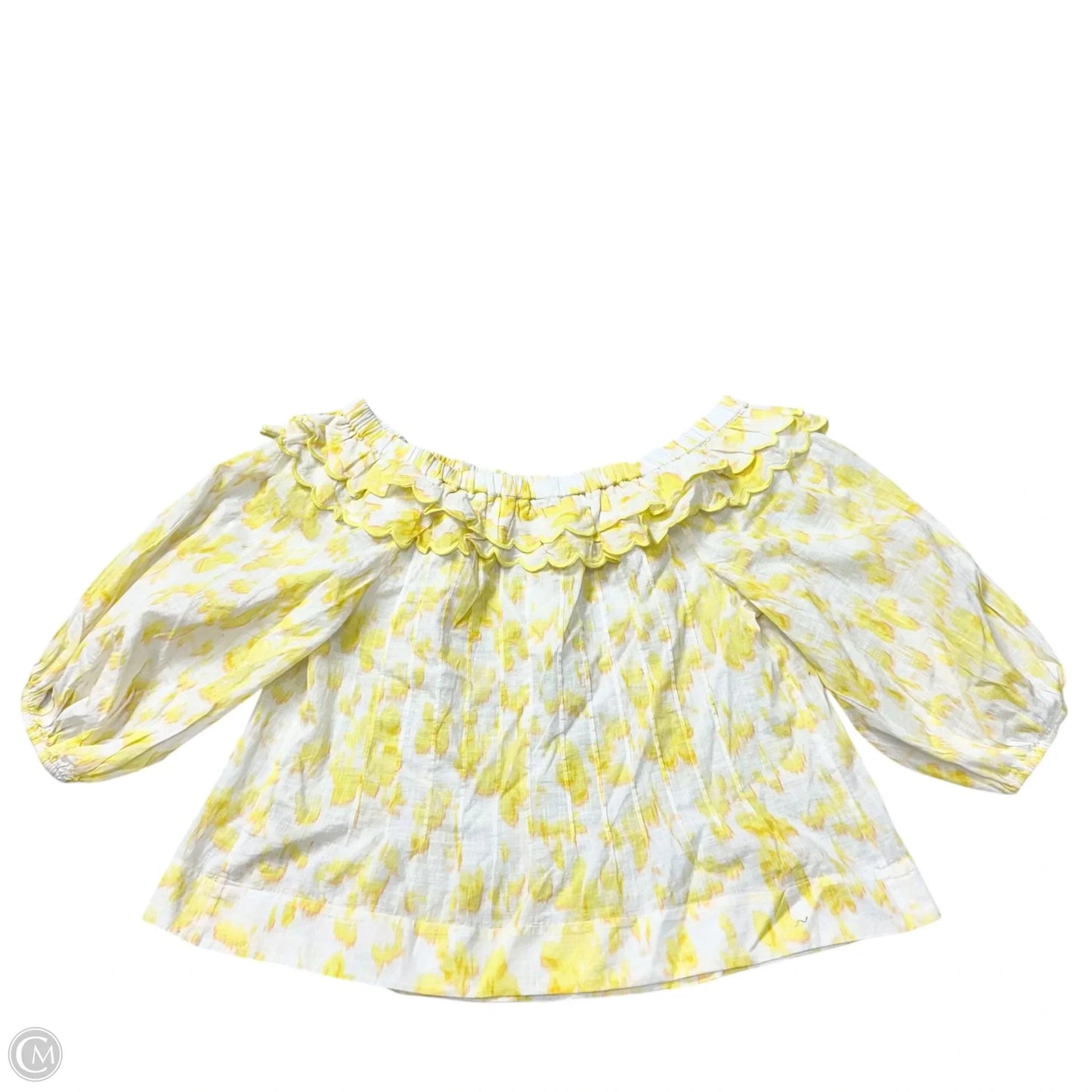 Top 3/4 Sleeve By Maeve In White & Yellow, Size: L
