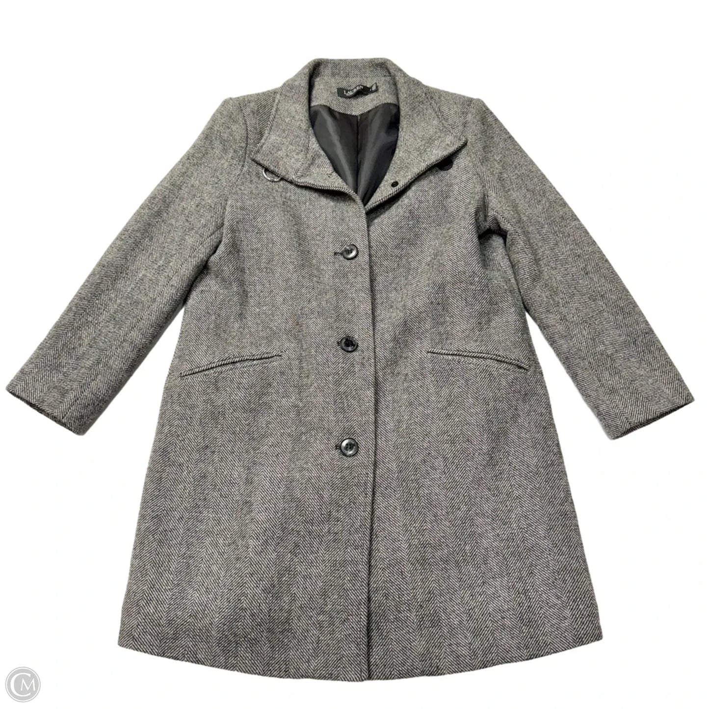 Coat Wool By Lauren By Ralph Lauren In Black & Grey, Size: M