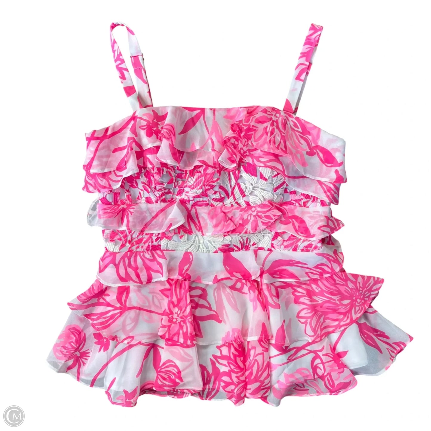 Top Sleeveless Designer By Lilly Pulitzer In Pink & White, Size: Xs