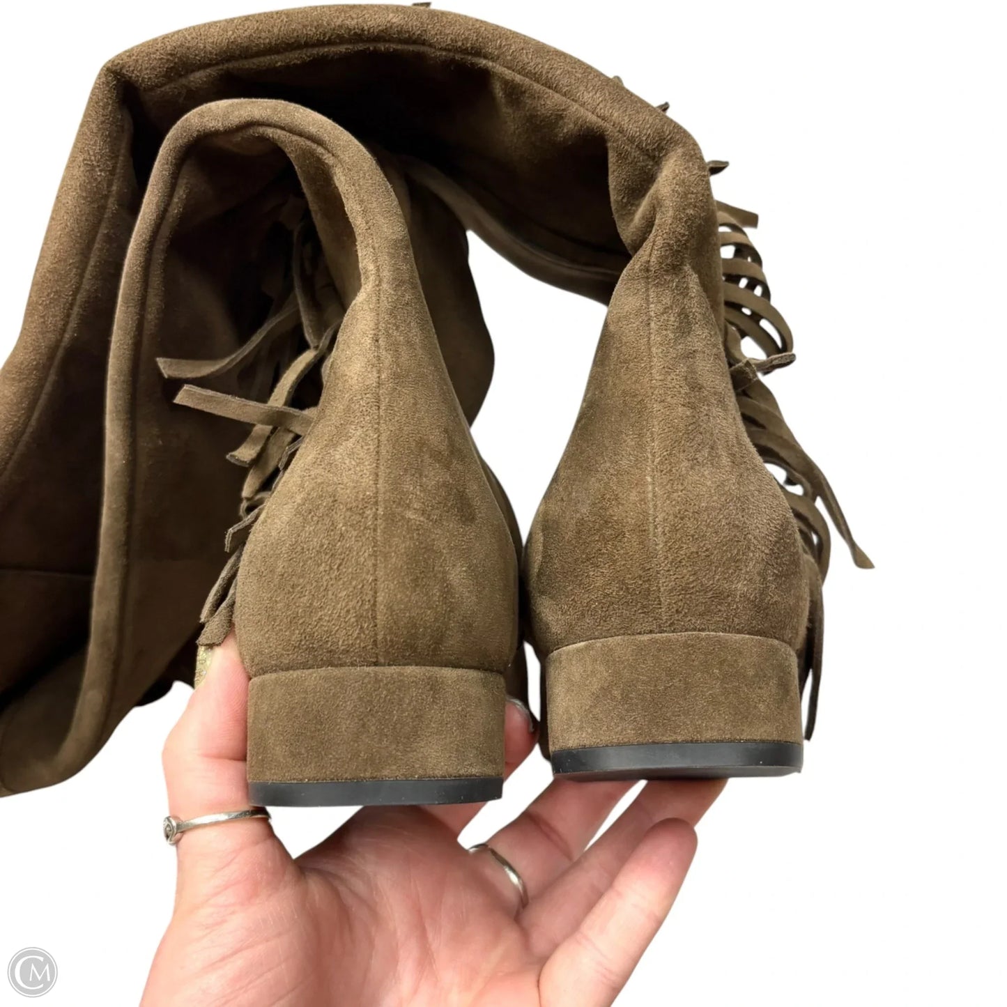 Boots Luxury Designer By Yves Saint Laurent In Brown, Size: 10.5