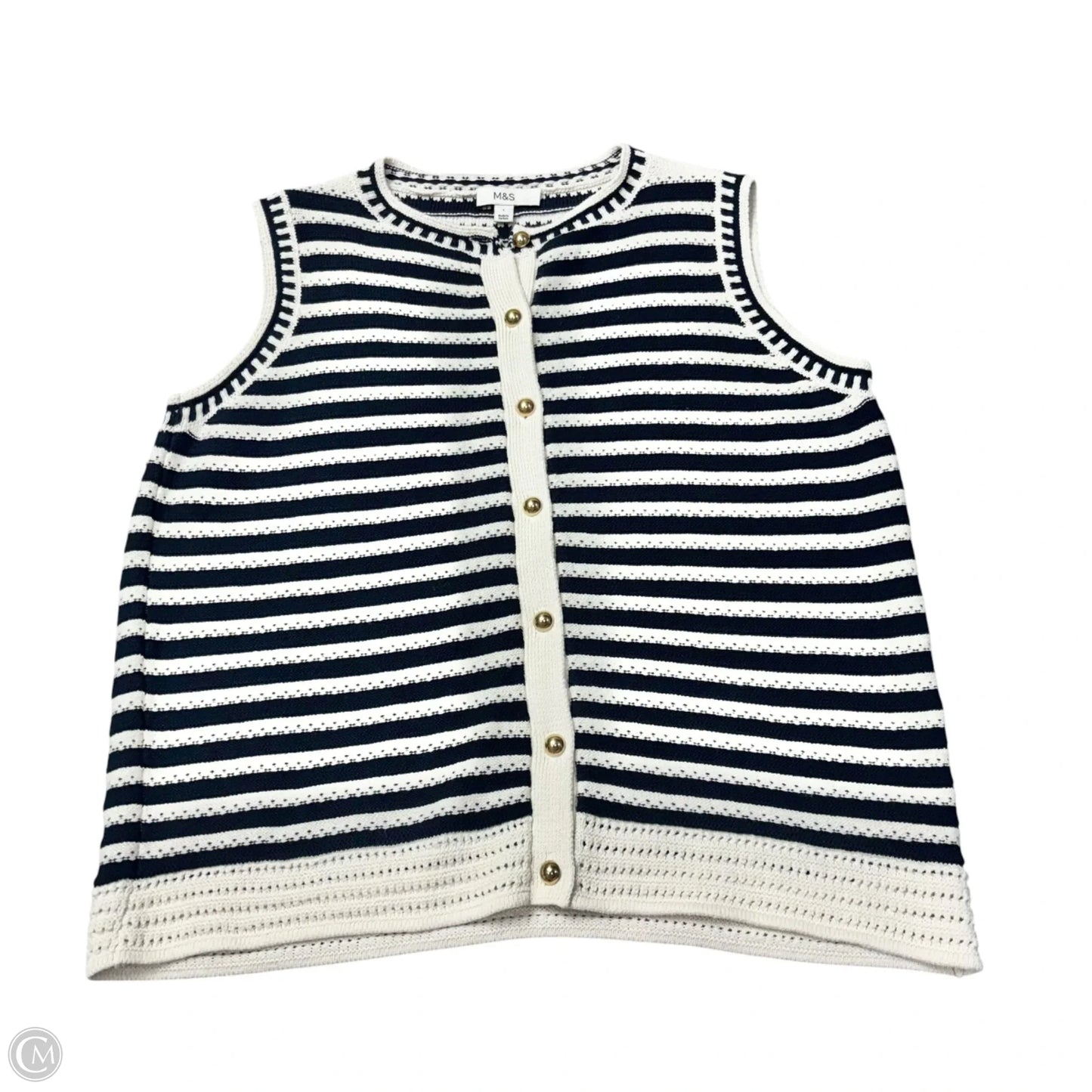 Vest Sweater By M&S In Striped Pattern, Size: L