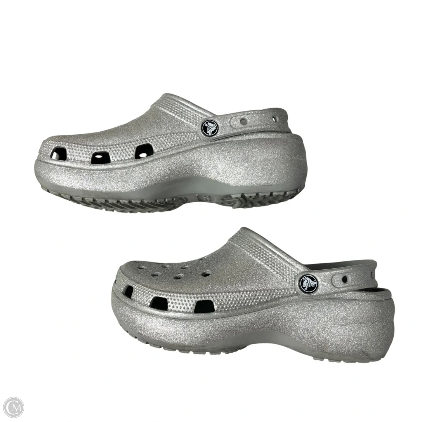 Shoes Flats By Crocs In Silver, Size: 8