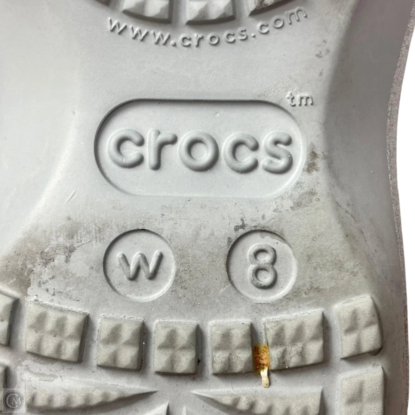 Shoes Flats By Crocs In Silver, Size: 8