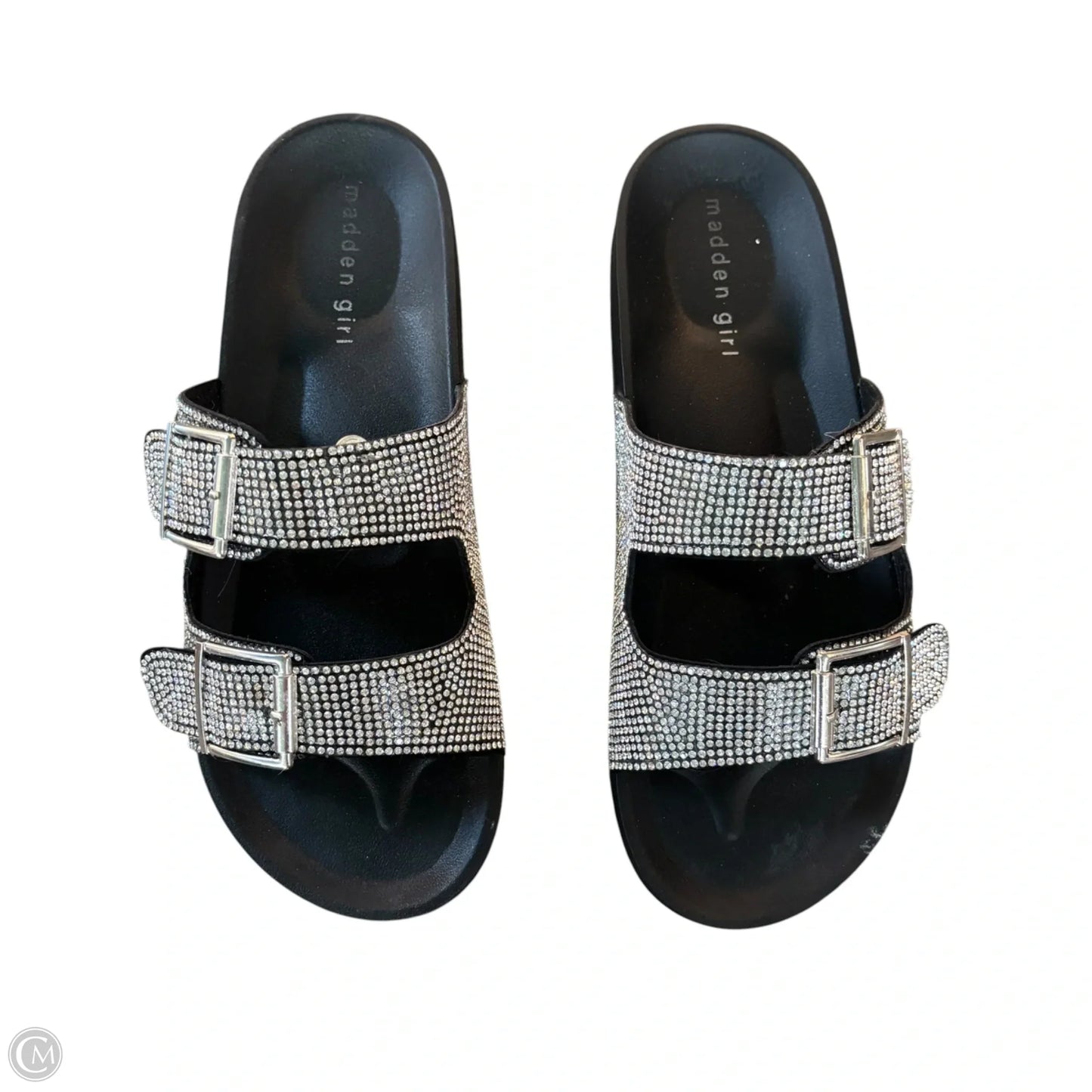 Sandals Flats By Madden Girl In Black & Silver, Size: 9