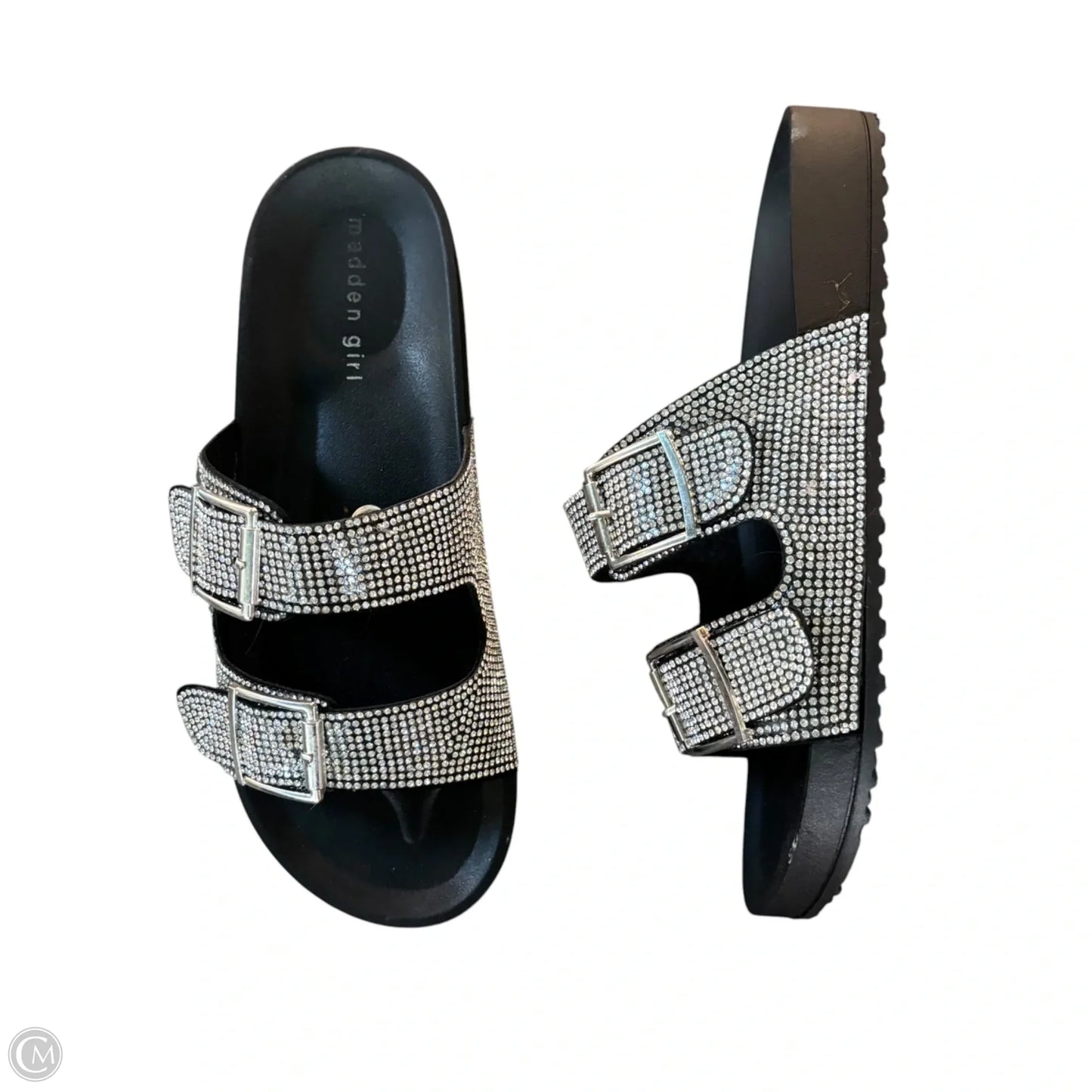 Sandals Flats By Madden Girl In Black & Silver, Size: 9