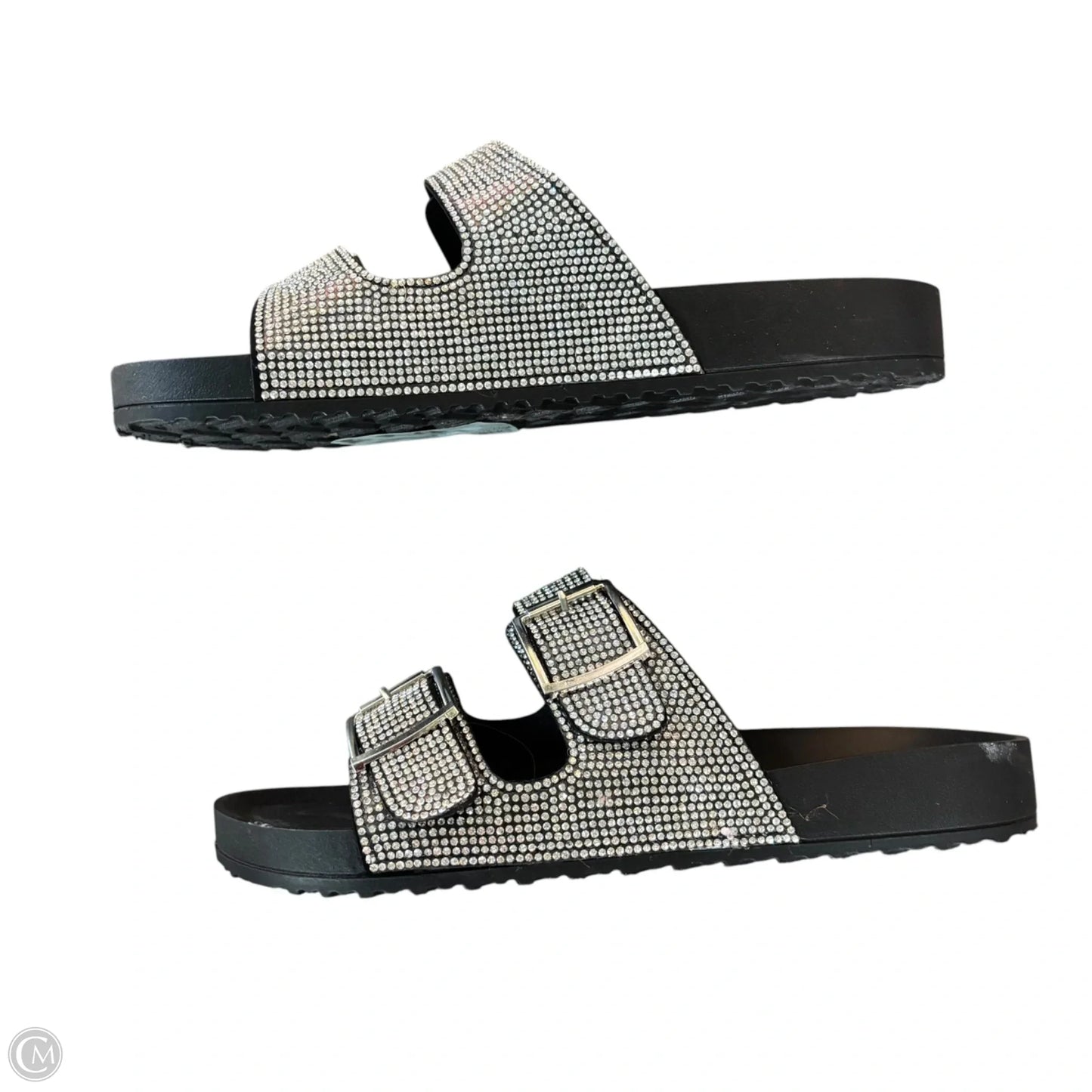 Sandals Flats By Madden Girl In Black & Silver, Size: 9