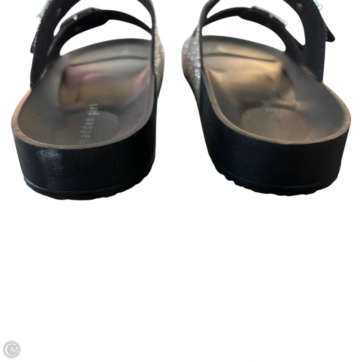 Sandals Flats By Madden Girl In Black & Silver, Size: 9