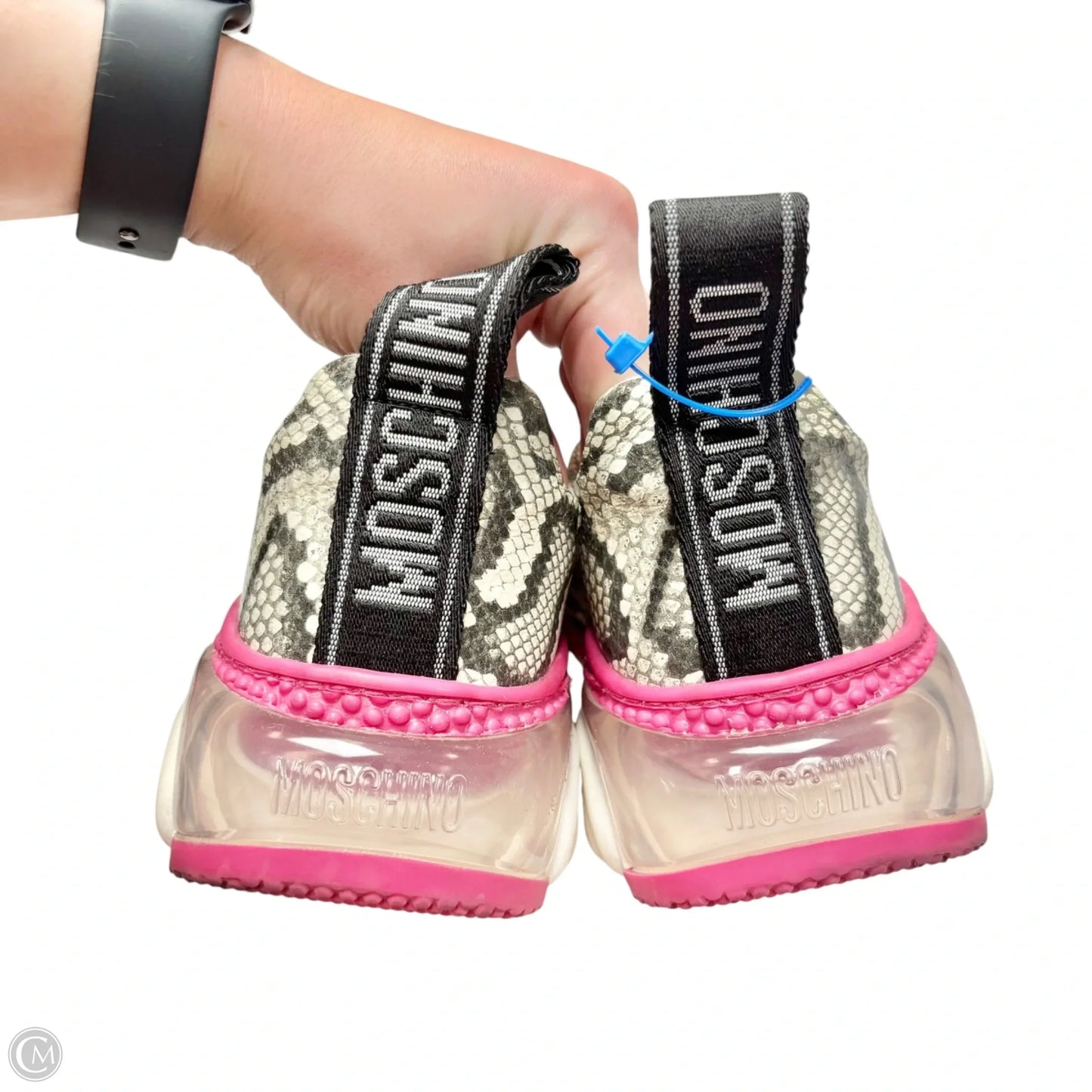 Shoes Luxury Designer By Moschino In Snakeskin Print, Size: 8.5