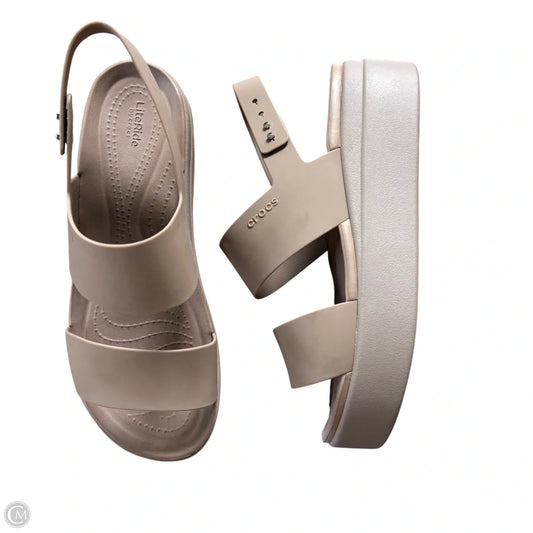 Sandals Heels Wedge By Crocs In Brown, Size: 8