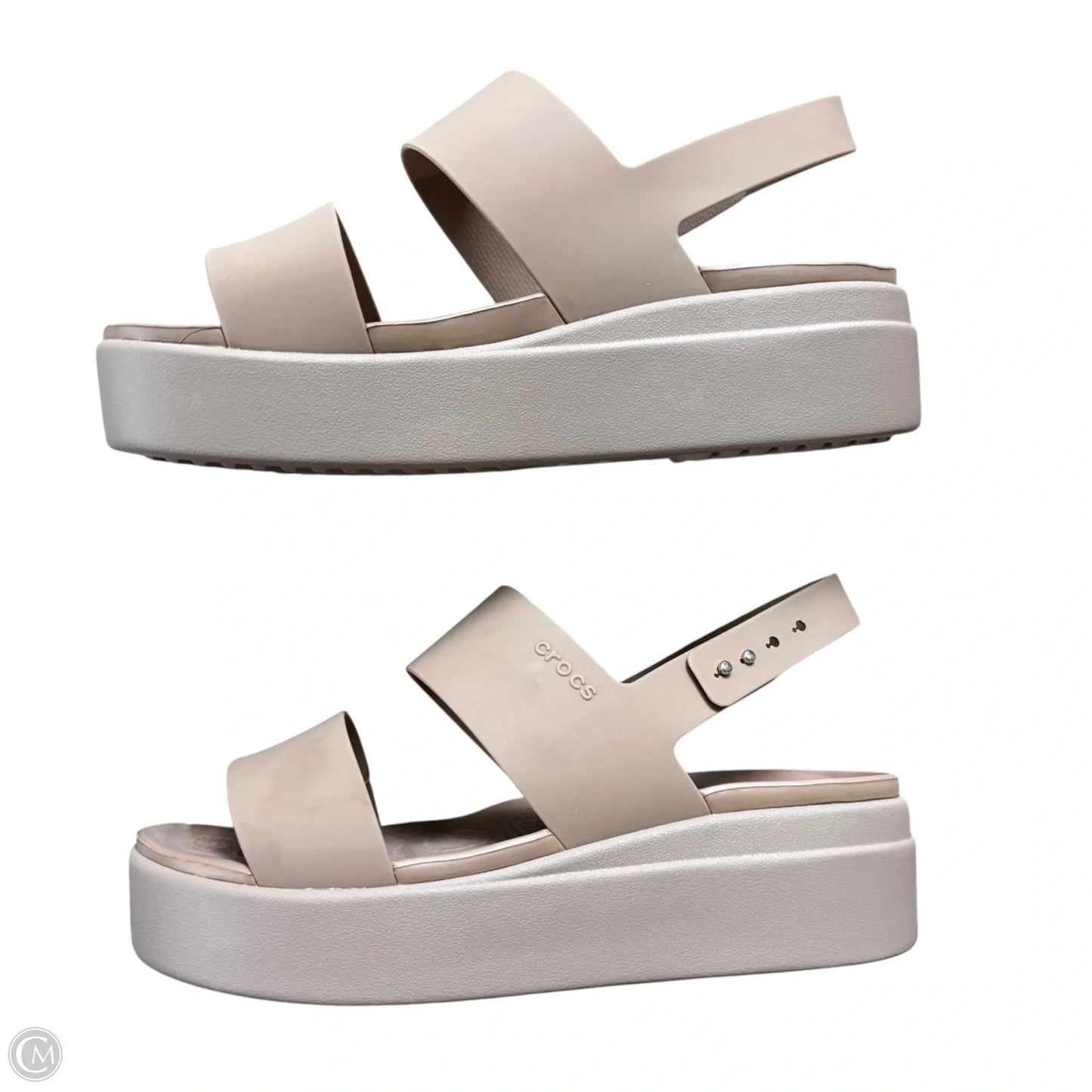 Sandals Heels Wedge By Crocs In Brown, Size: 8