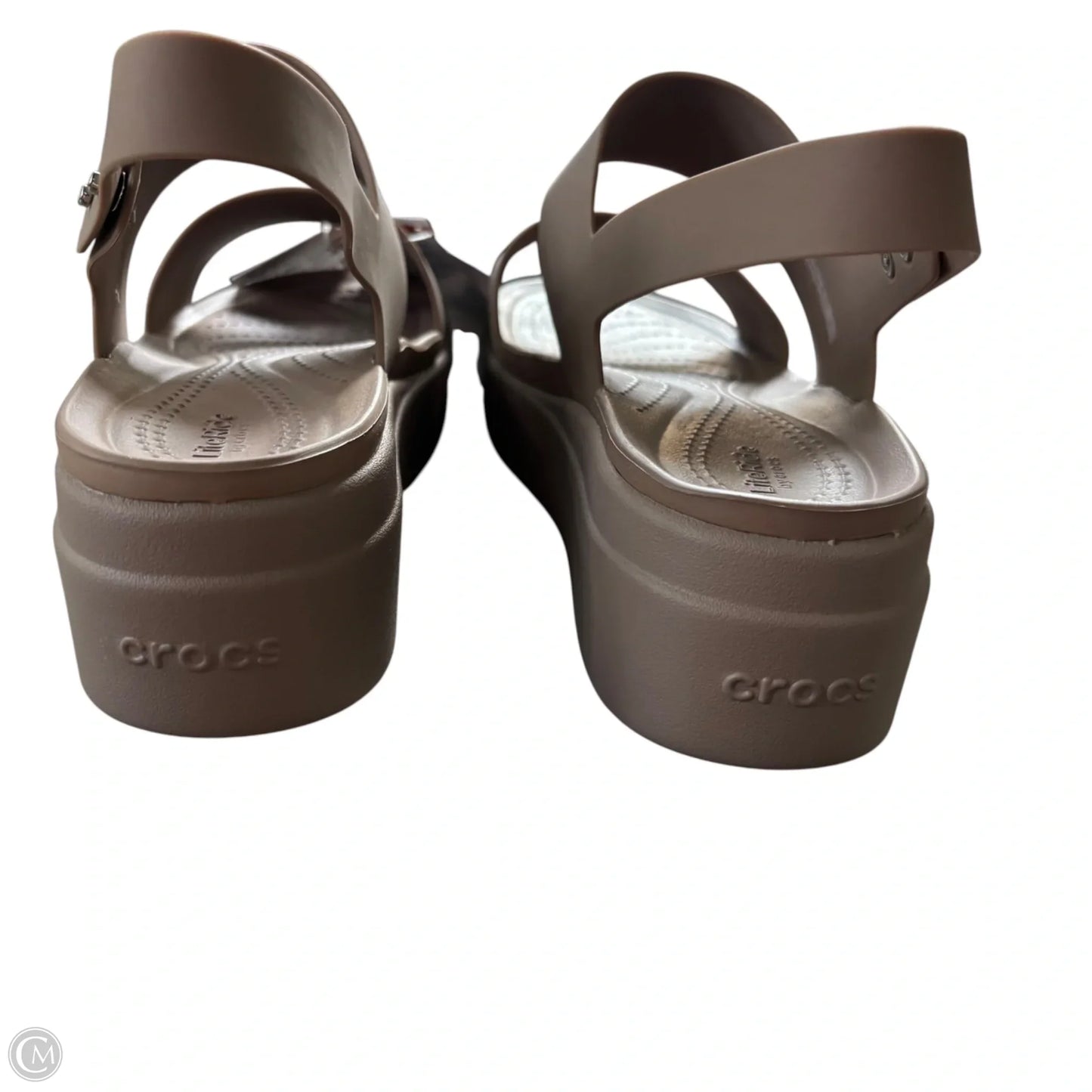 Sandals Heels Wedge By Crocs In Brown, Size: 8