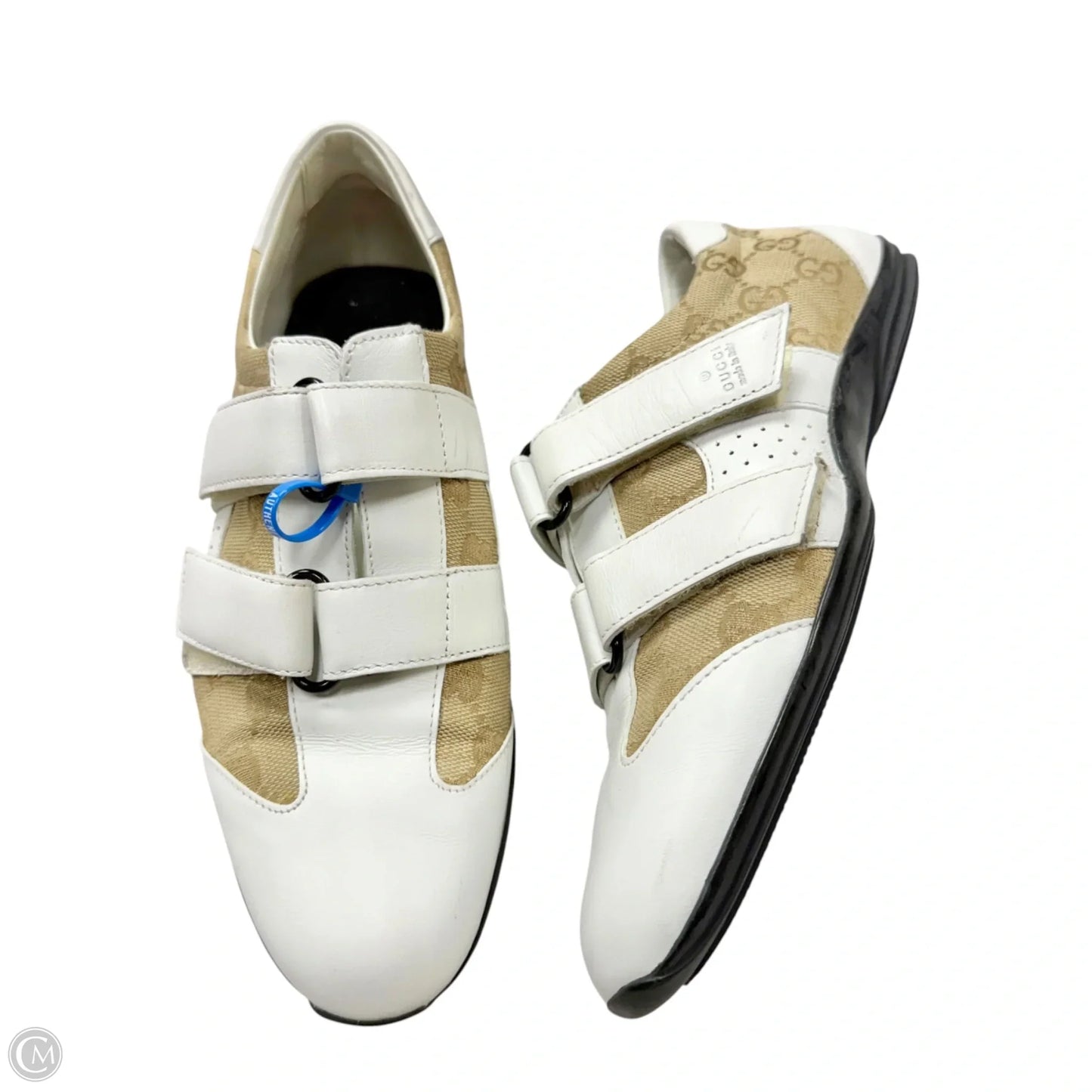 Shoes Luxury Designer By Gucci In Brown & White, Size: 7.5