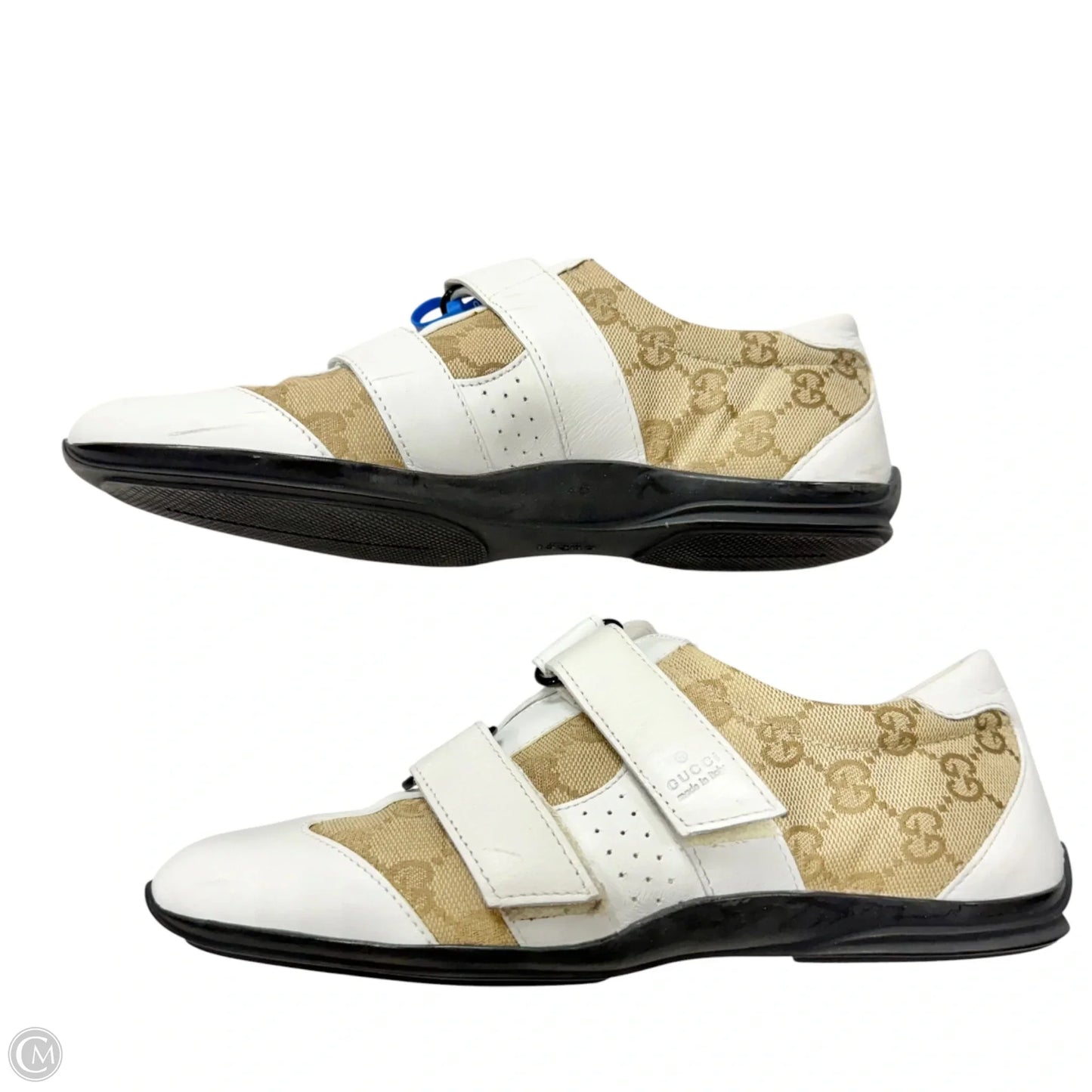 Shoes Luxury Designer By Gucci In Brown & White, Size: 7.5
