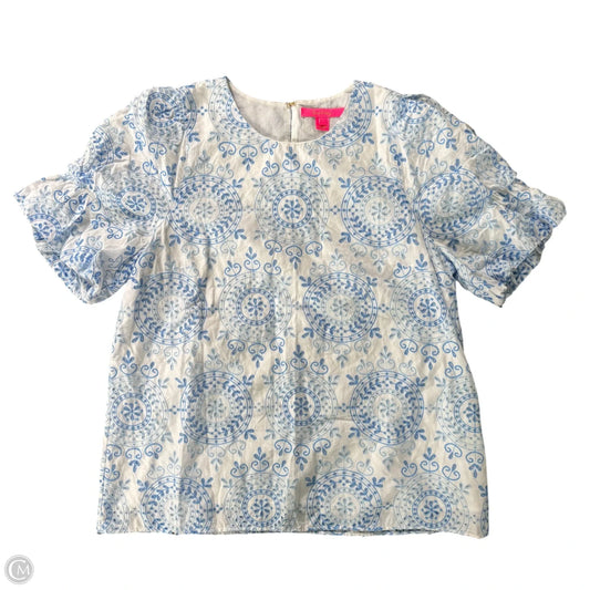 Top Short Sleeve Designer By Lilly Pulitzer In Blue & White, Size: L