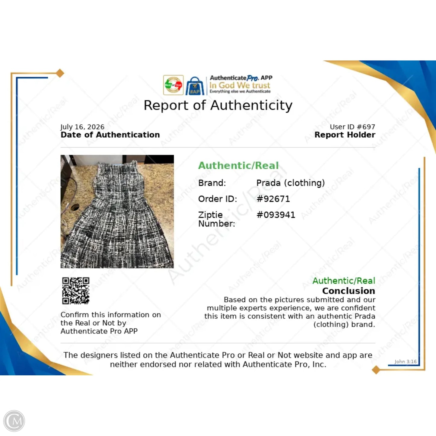 Dress Luxury Designer By Prada In Black & White, Size: S