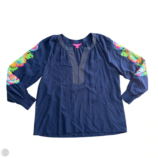 Top Long Sleeve Designer By Lilly Pulitzer In Navy, Size: L