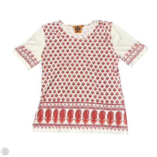 Top Short Sleeve Designer By Tory Burch In Red & White, Size: S