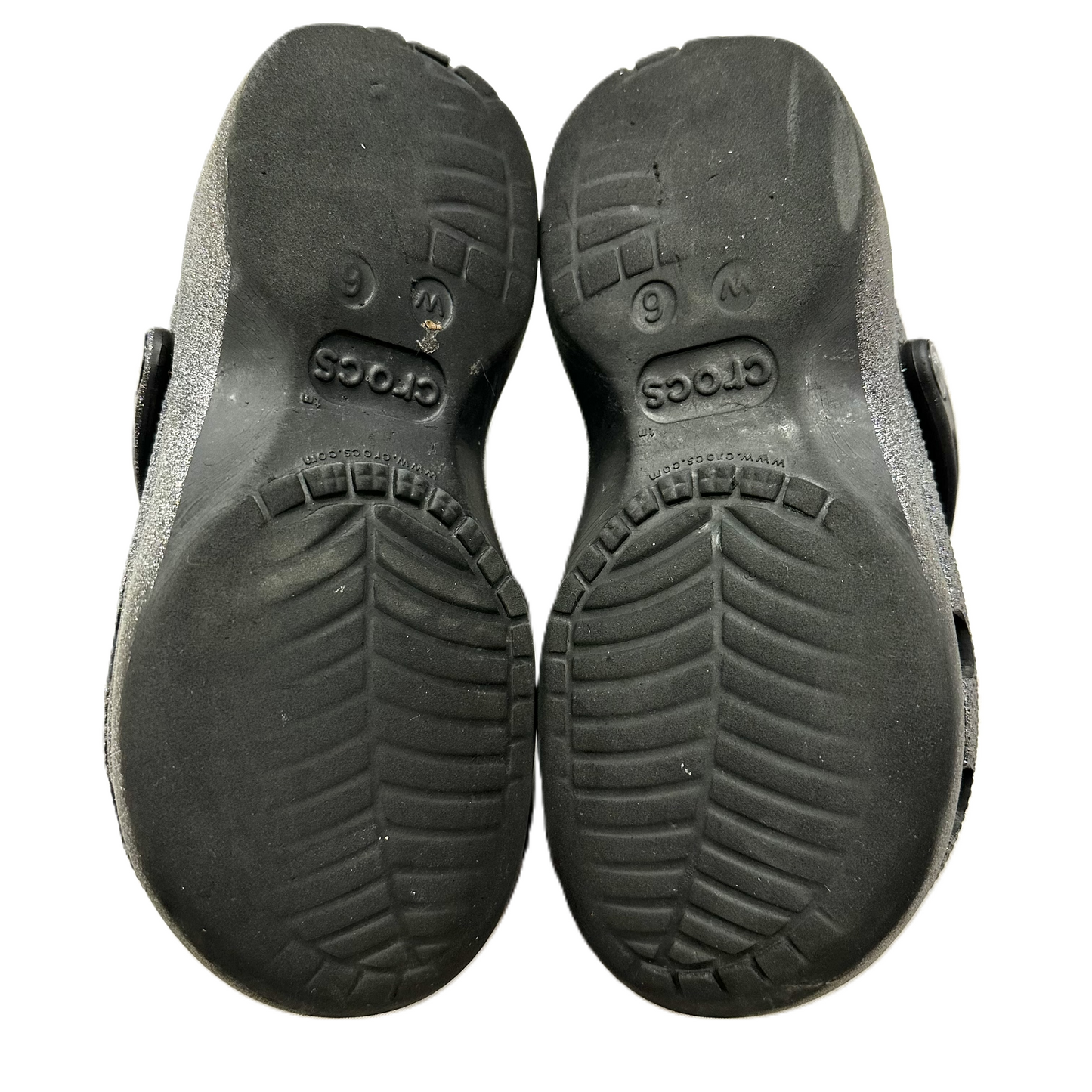 Black Sandals Flats By Crocs, Size: 6