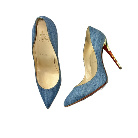 Blue Denim Shoes Luxury Designer By Christian Louboutin, Size: 8