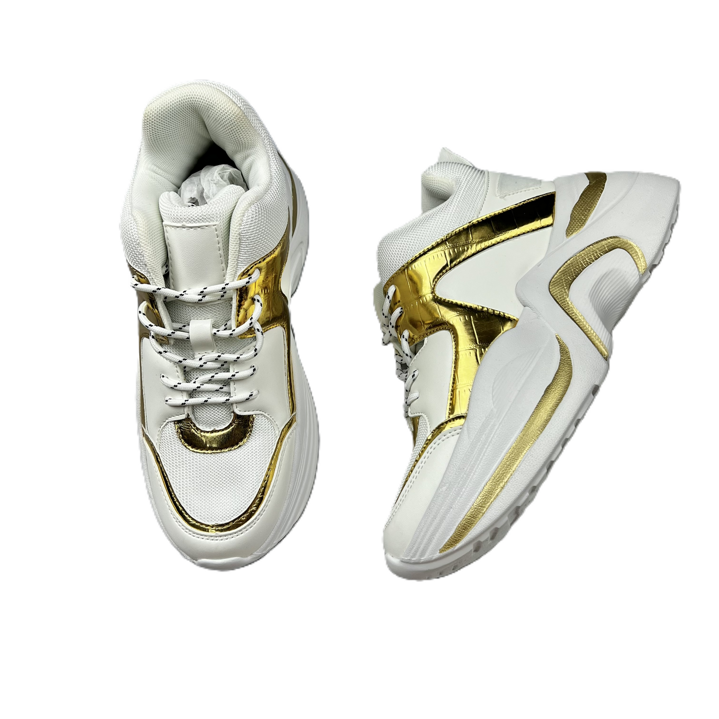 Gold & White Shoes Sneakers Platform By Fashion Nova, Size: 8