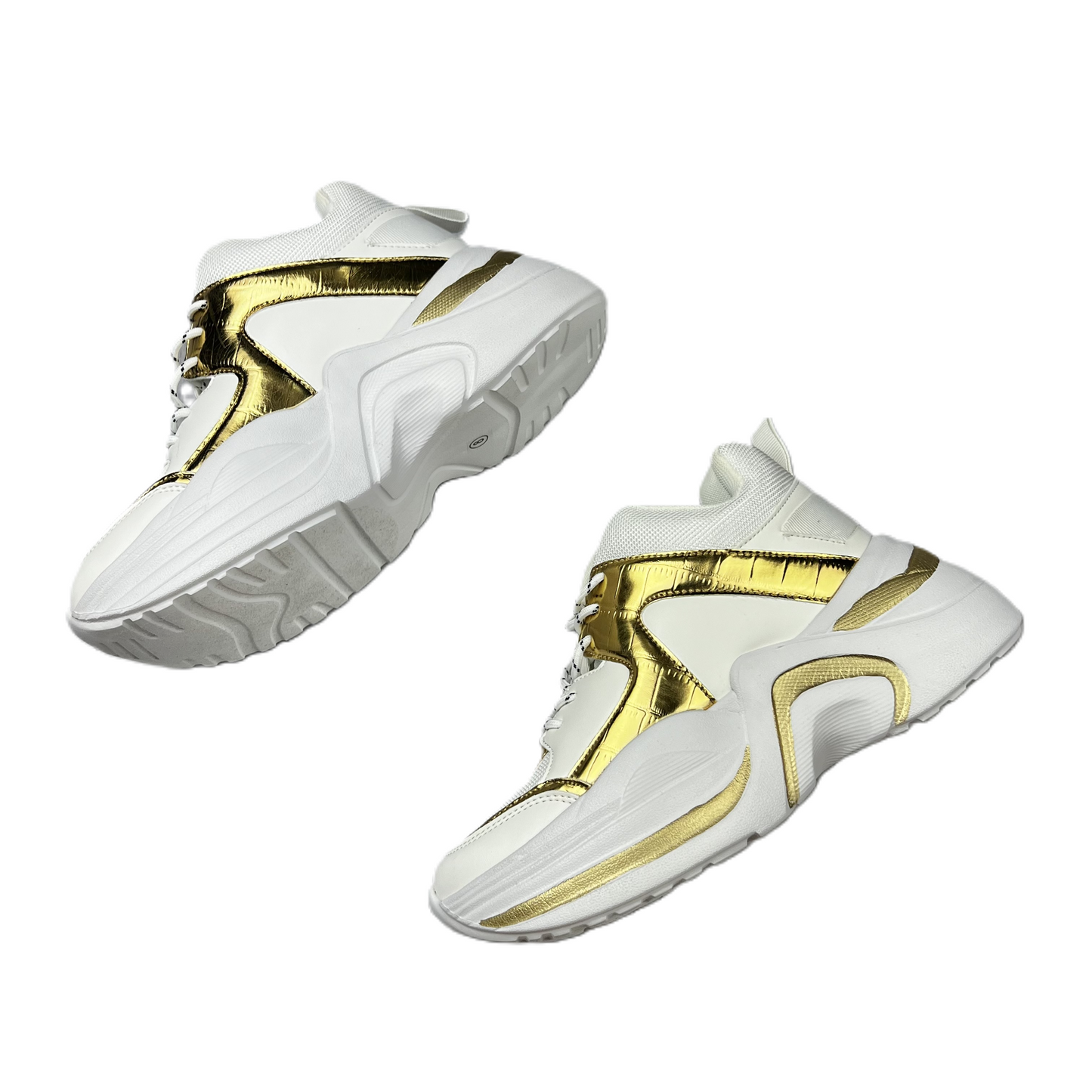Gold & White Shoes Sneakers Platform By Fashion Nova, Size: 8