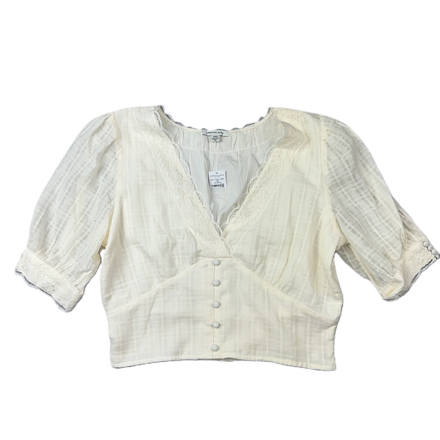 Cream Top 3/4 Sleeve By American Eagle, Size: L