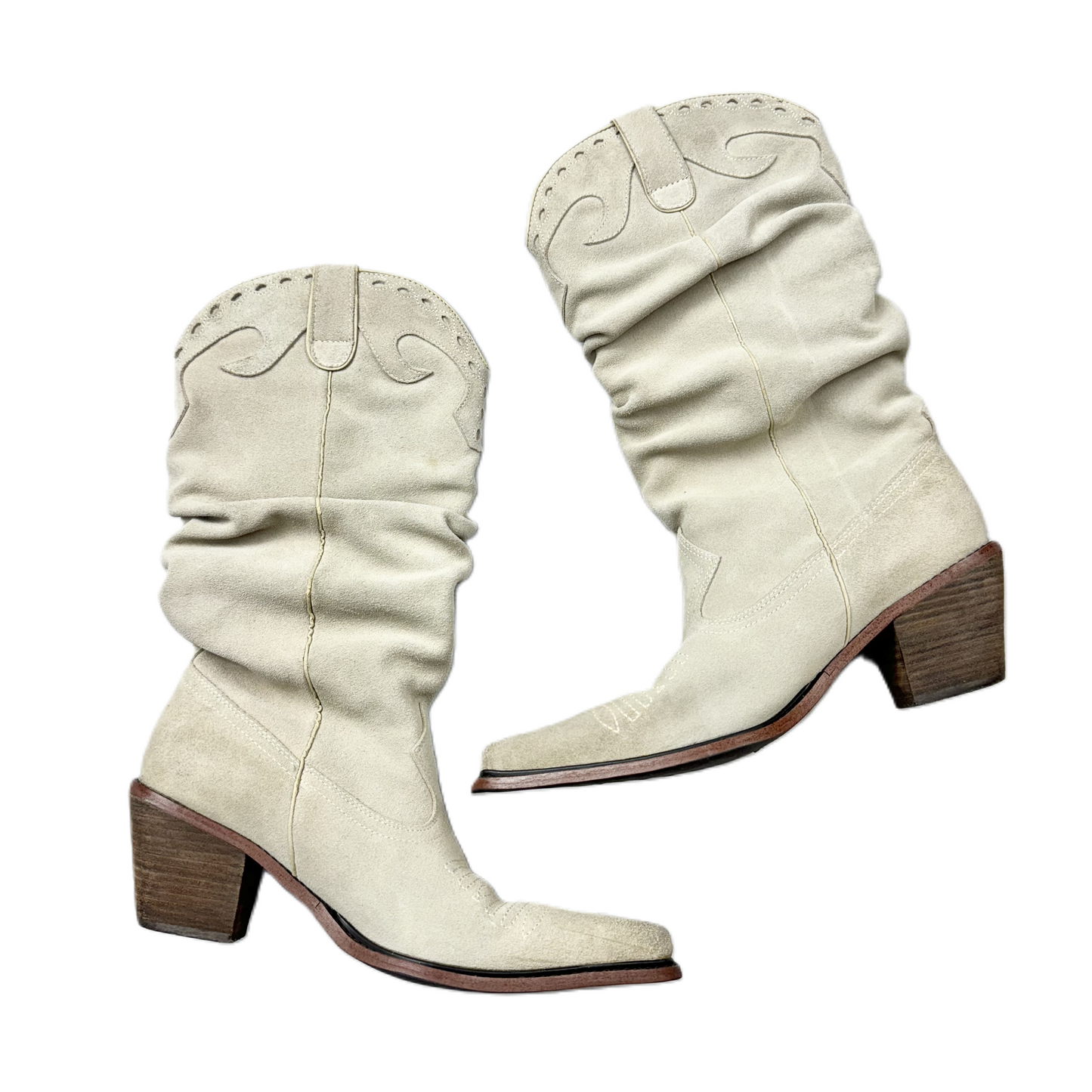 Boots Mid-calf Heels By Steve Madden In Cream, Size: 9