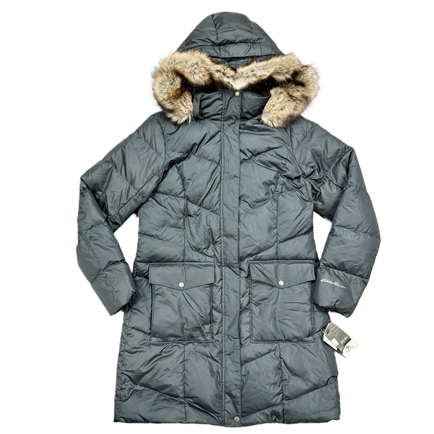 Coat Puffer & Quilted By Eddie Bauer In Black & Green, Size: L