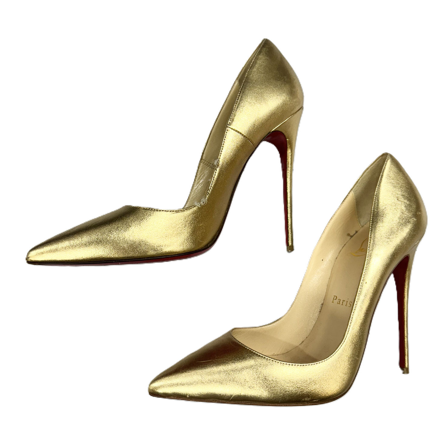 Shoes Luxury Designer By Christian Louboutin In Gold, Size: 6.5