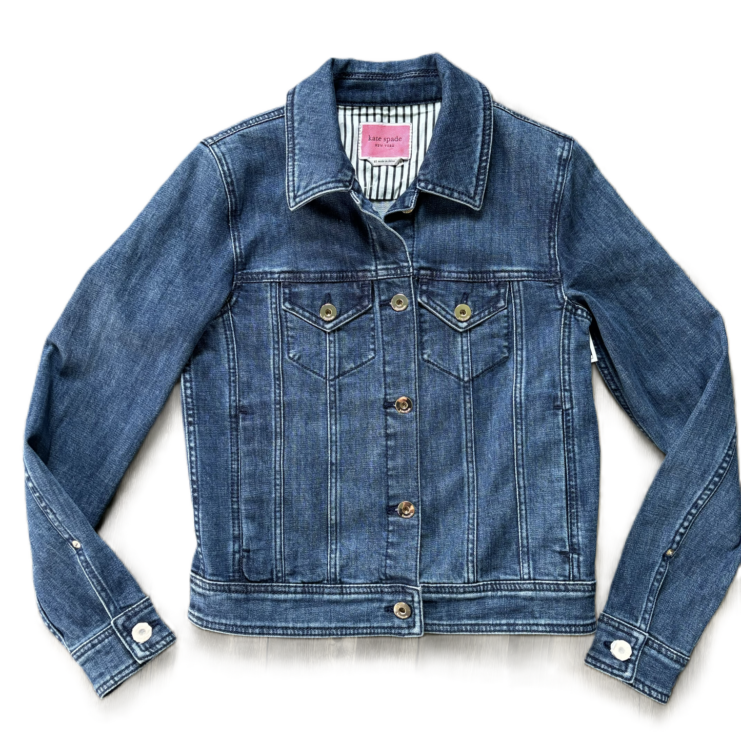 Jacket Designer By Kate Spade In Blue Denim, Size: Xs