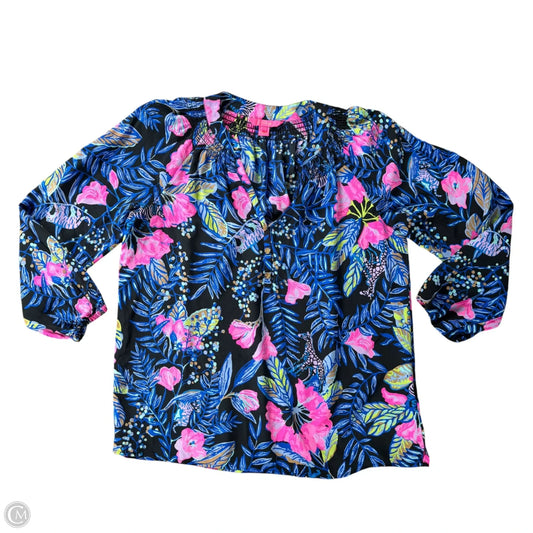 Blouse Designer By Lilly Pulitzer In Blue & Pink, Size: L