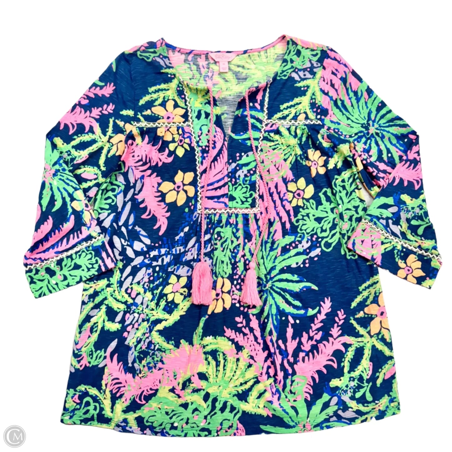 Top 3/4 Sleeve Designer By Lilly Pulitzer In Blue & Green, Size: Xs