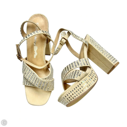 Sandals Heels Platform By Fashion Nova In Silver & Tan, Size: 9