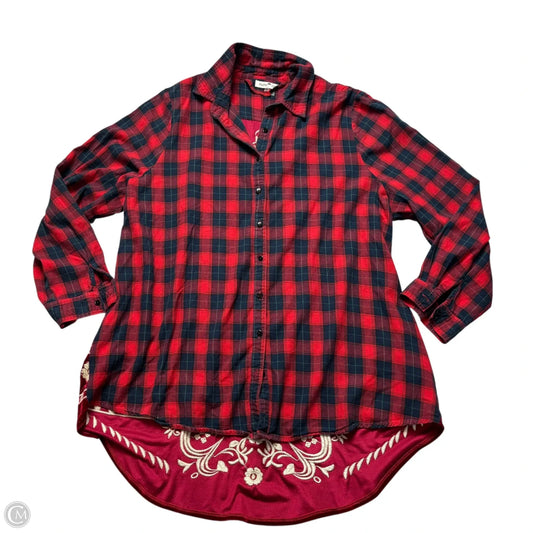 Top Long Sleeve By Paparazzi In Plaid Pattern, Size: 2x