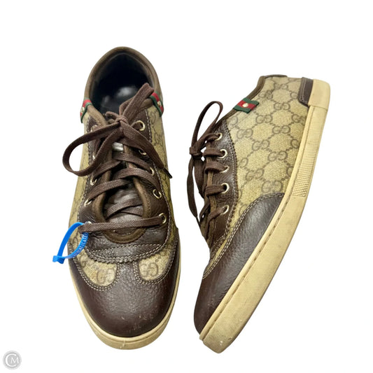 Shoes Luxury Designer By Gucci In Brown, Size: 10.5