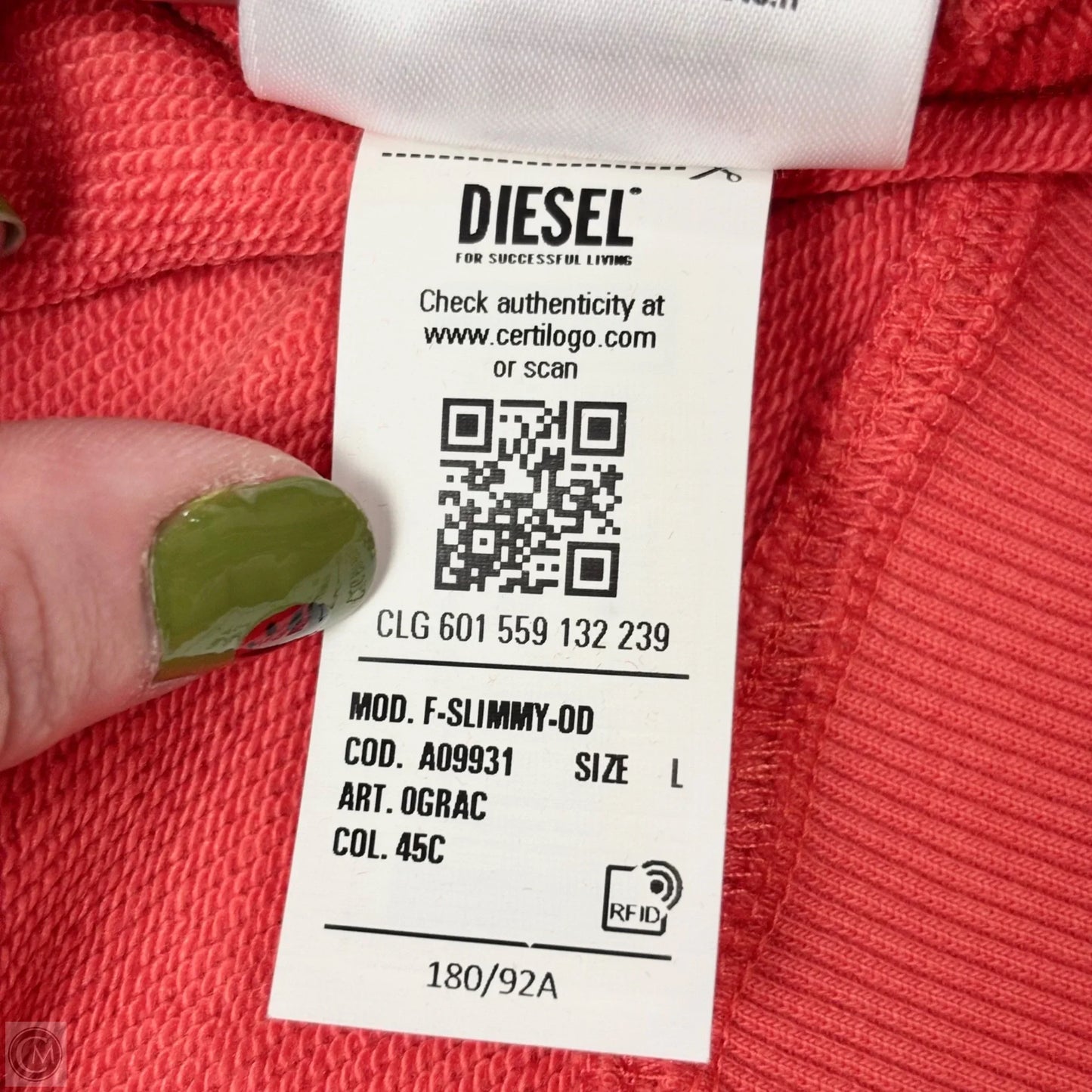 Athletic Sweatshirt Crewneck By Diesel In Orange, Size: L
