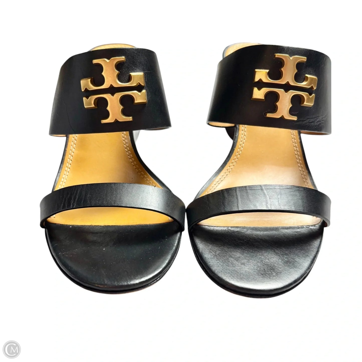 Sandals Designer By Tory Burch In Black & Gold, Size: 9.5