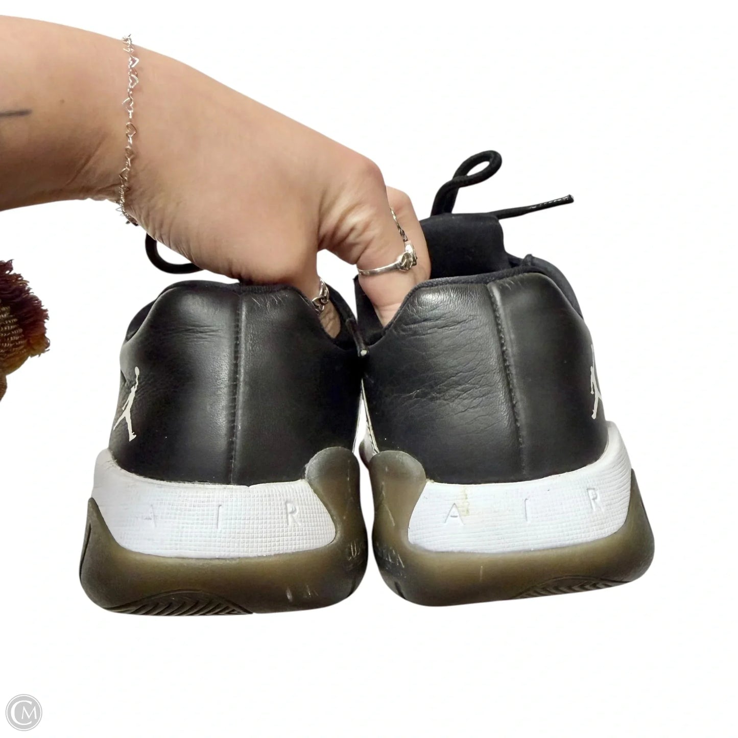 Shoes Luxury Designer By Jordan In Black & Silver, Size: 9