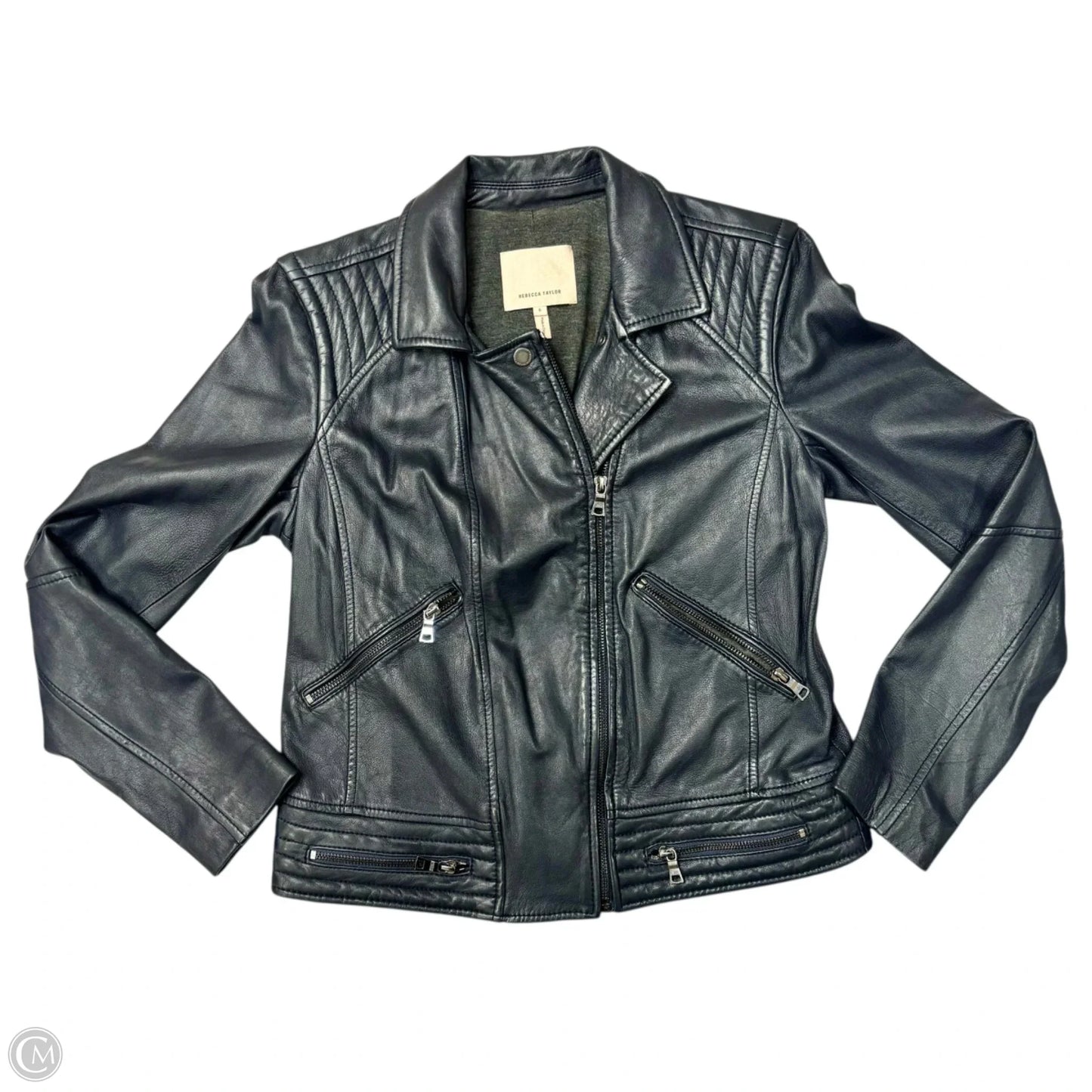 Jacket Moto Leather By Rebecca Taylor In Navy, Size: S