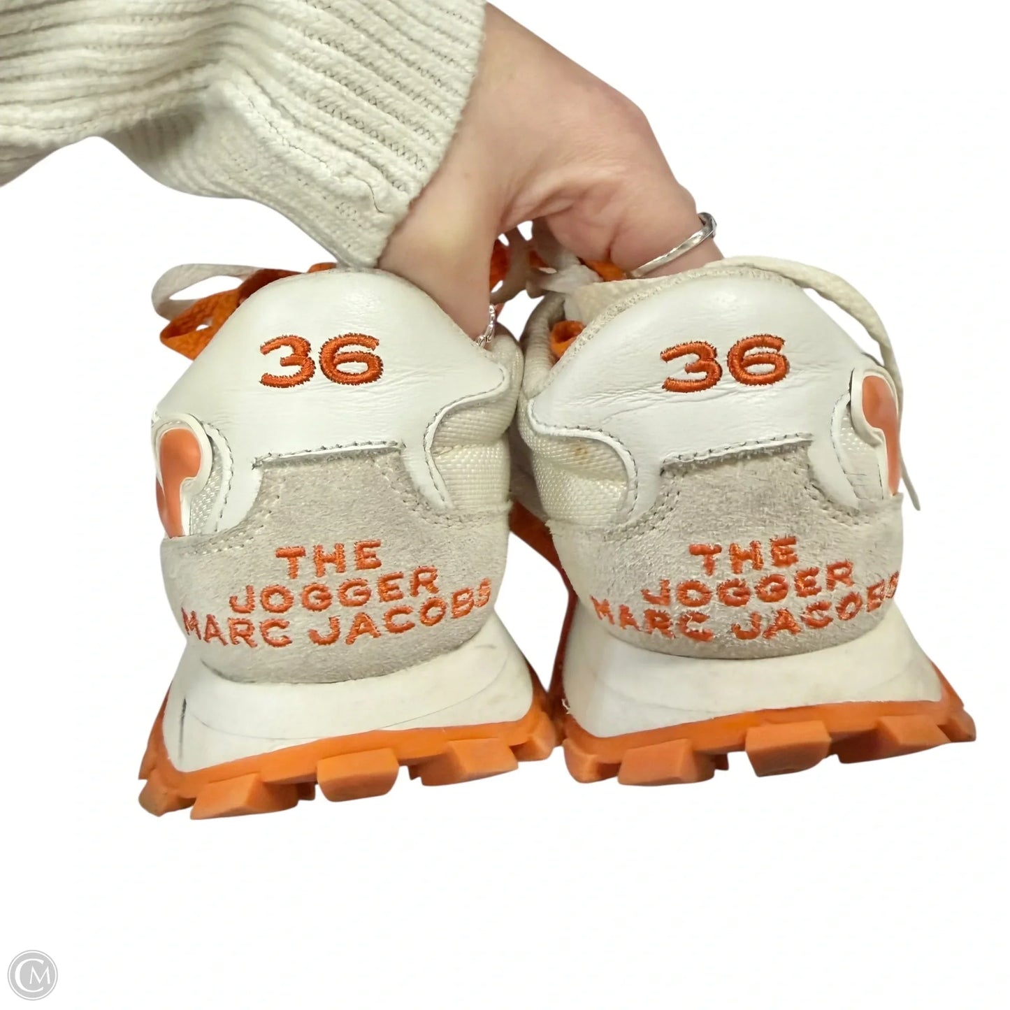 Shoes Luxury Designer By Marc Jacobs In Orange & White, Size: 5.5