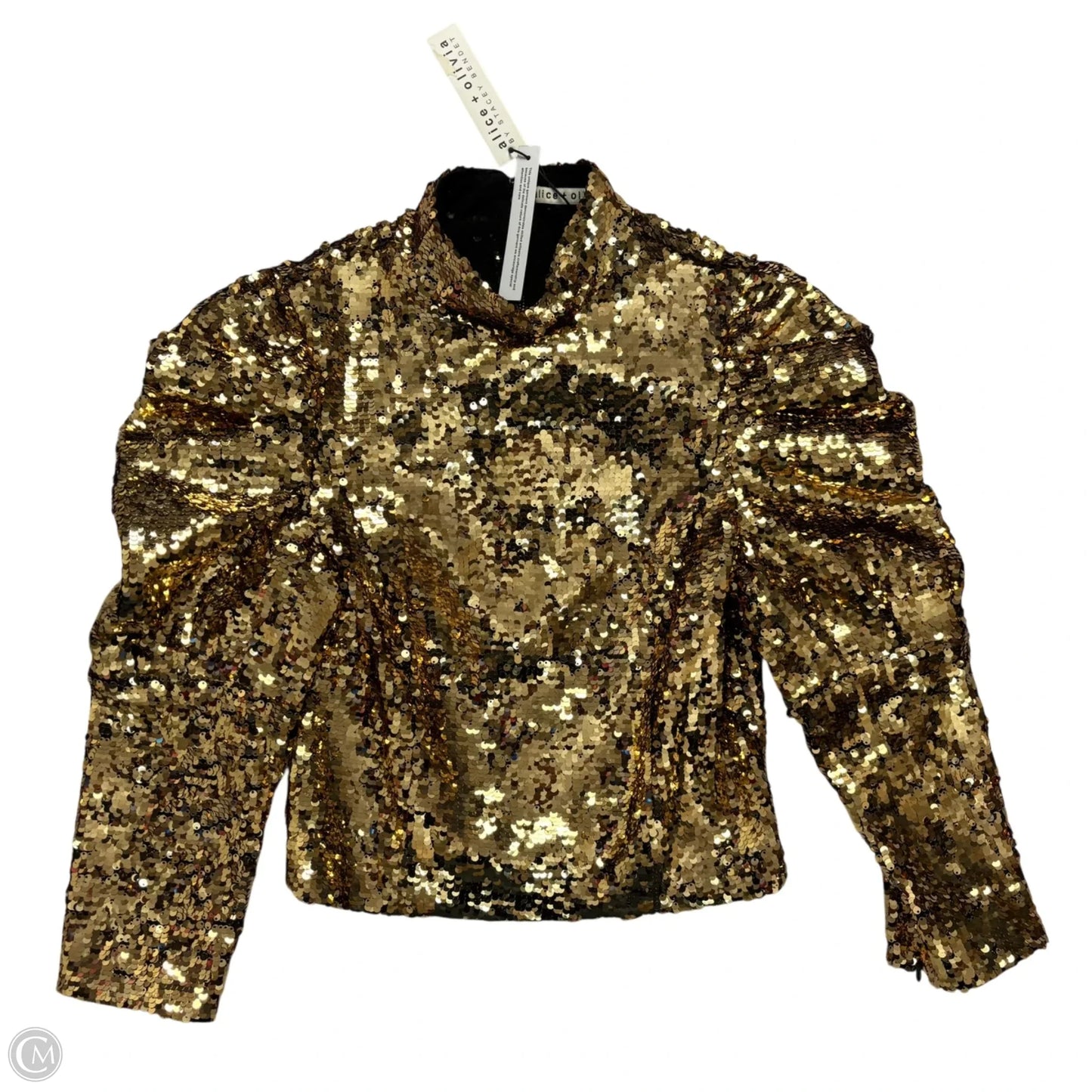 Top Long Sleeve Designer By Alice + Olivia In Gold, Size: S