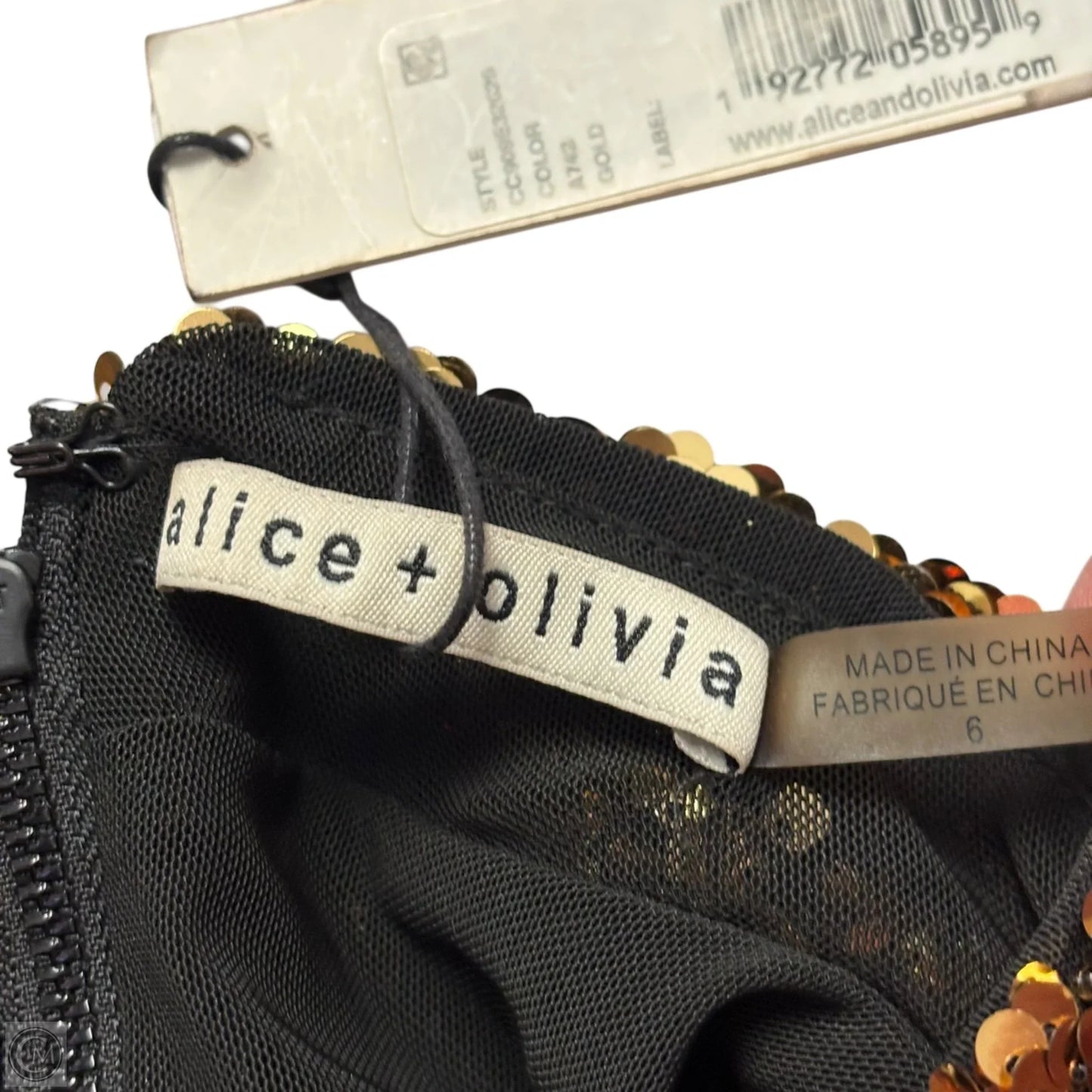 Top Long Sleeve Designer By Alice + Olivia In Gold, Size: S