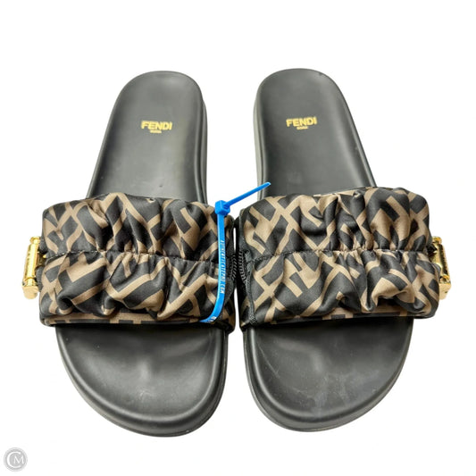 Sandals Luxury Designer By Fendi In Black & Brown, Size: 9