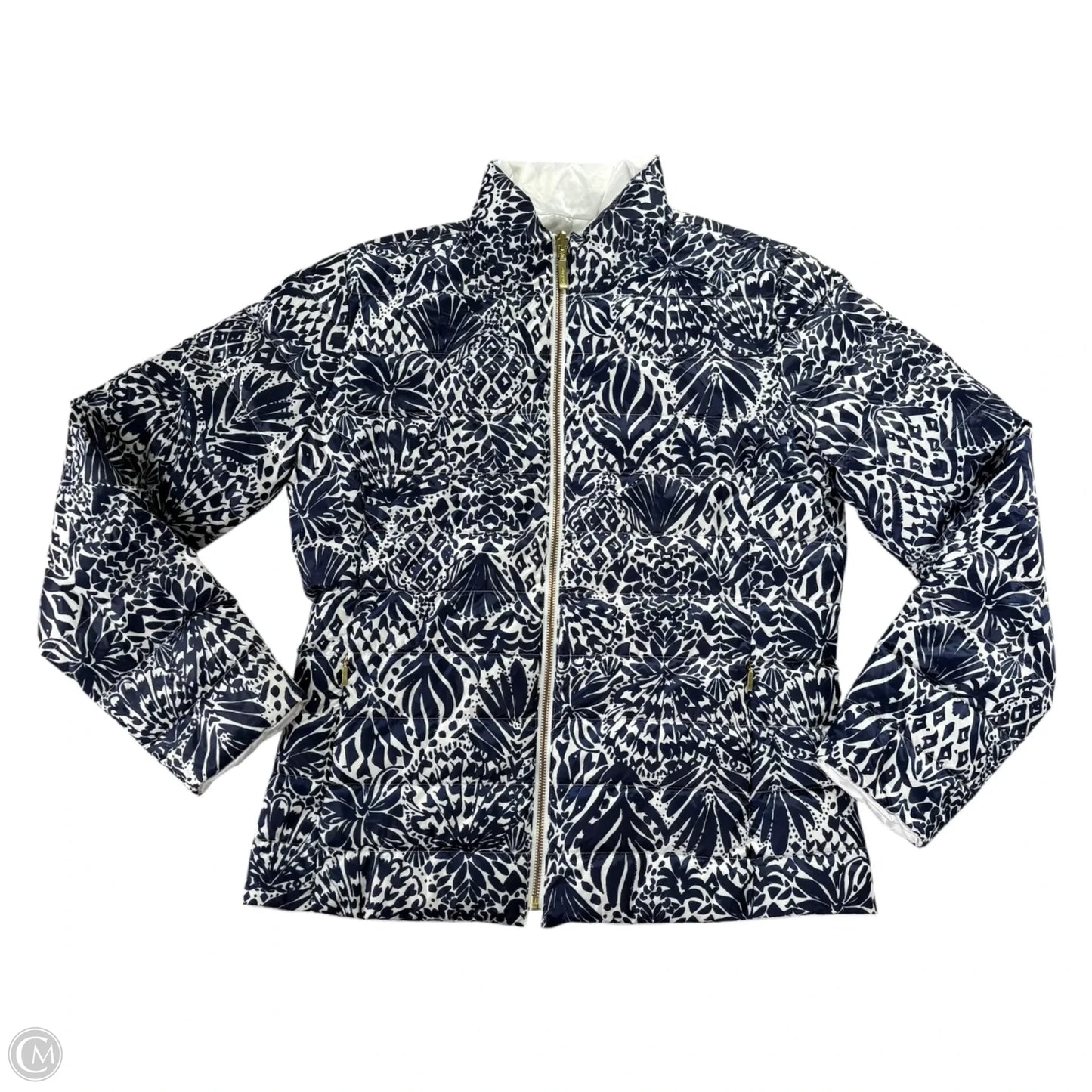 Coat Designer By Lilly Pulitzer In Blue & White, Size: M