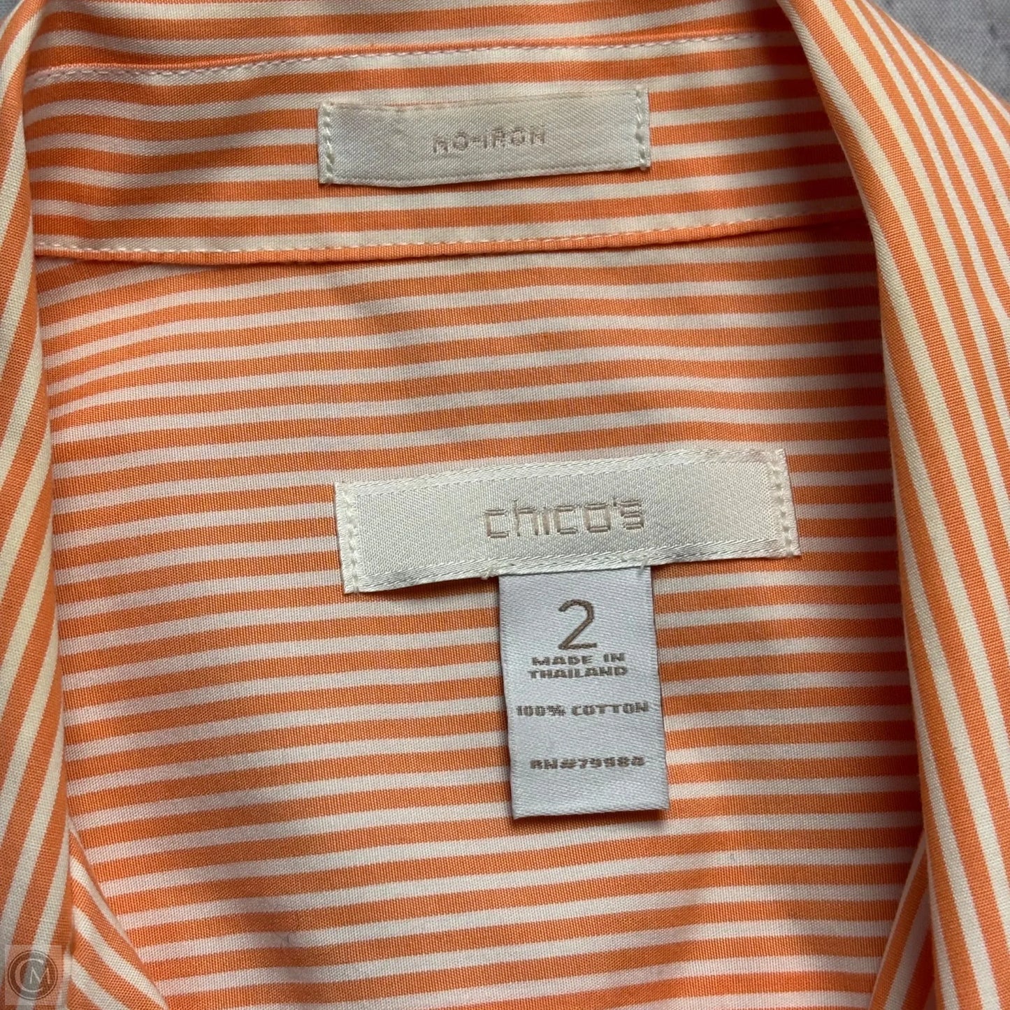 Blouse Long Sleeve By Chicos In Orange & White, Size: M