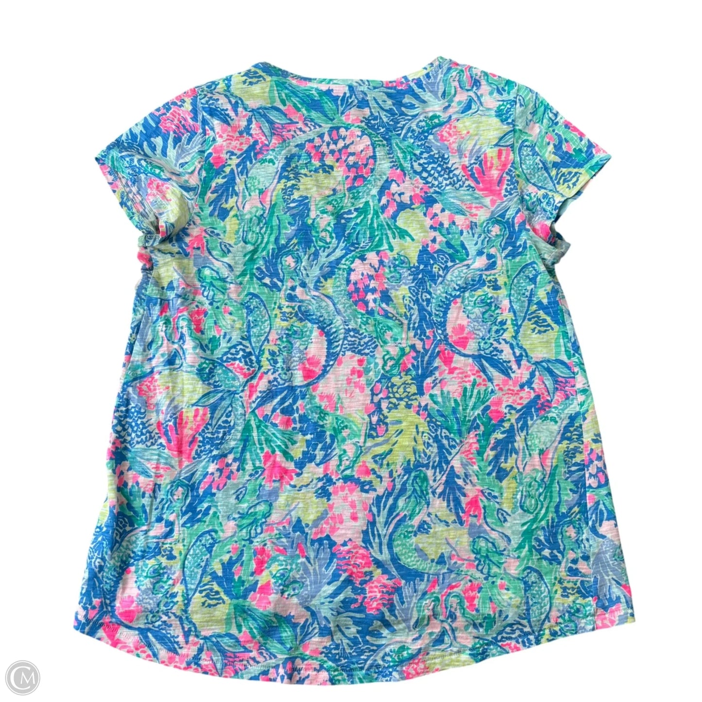 Top Short Sleeve Designer By Lilly Pulitzer In Blue & Green, Size: S